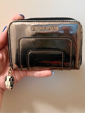 *Beautiful* Authentic Bvlgari - Metallic Chrome Serpenti Zippy Compact Wallet